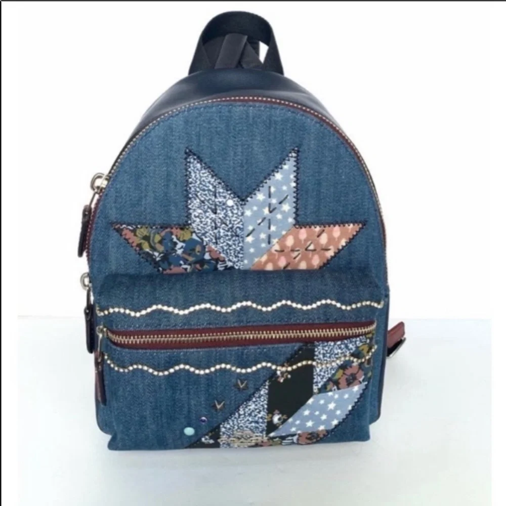 COACH MINI CHARLIE Denim Leather BACKPACK W/ STAR PATCHWORK Rare